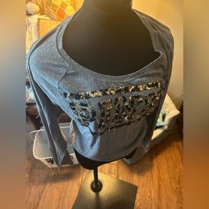 PINK Victoria's Secret Gray Graphic Long Sleeve Hoodie